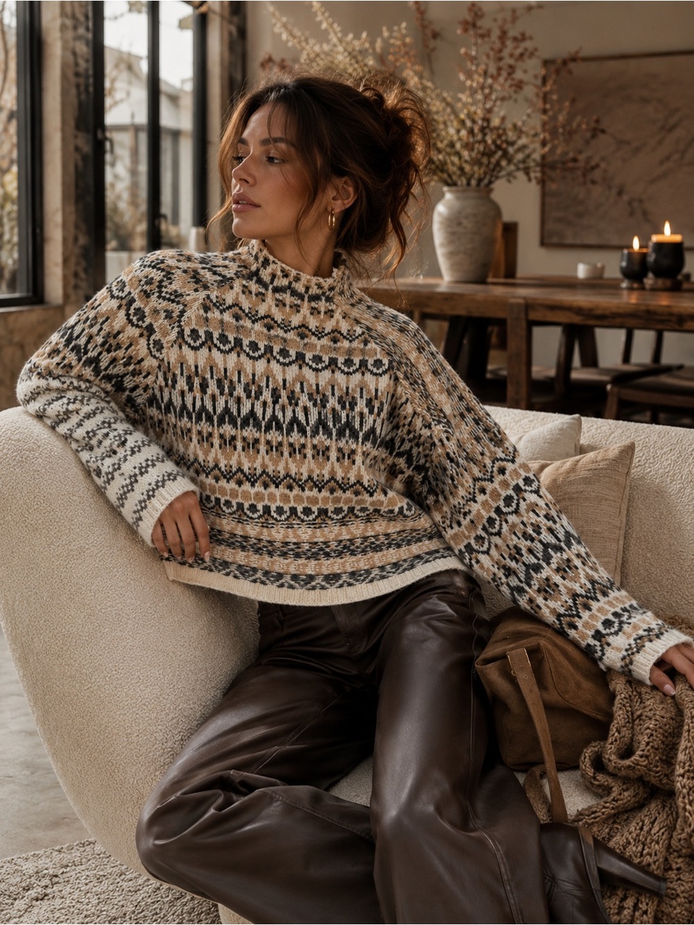 NWT Steve Madden Fair Isle Cropped Wool Blend Sweater Mock Neck Cozy Size Xs